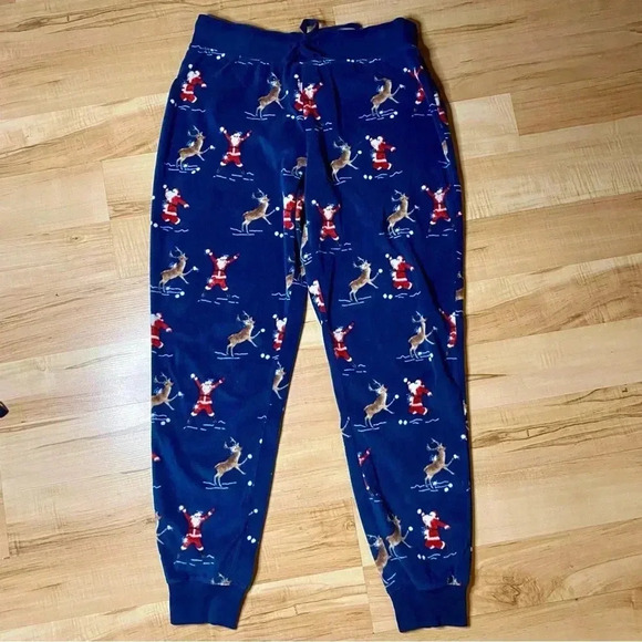 Aeropostale Santa Reindeer Sleep Fleece Pajama Lounge Jogger Navy Christmas M - Picture 1 of 5